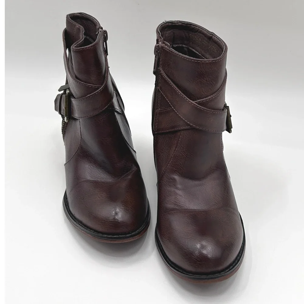 Dirty Laundry Womens Brown Faux Leather Buckle Strap Ankle Boots Block Heel 6.5